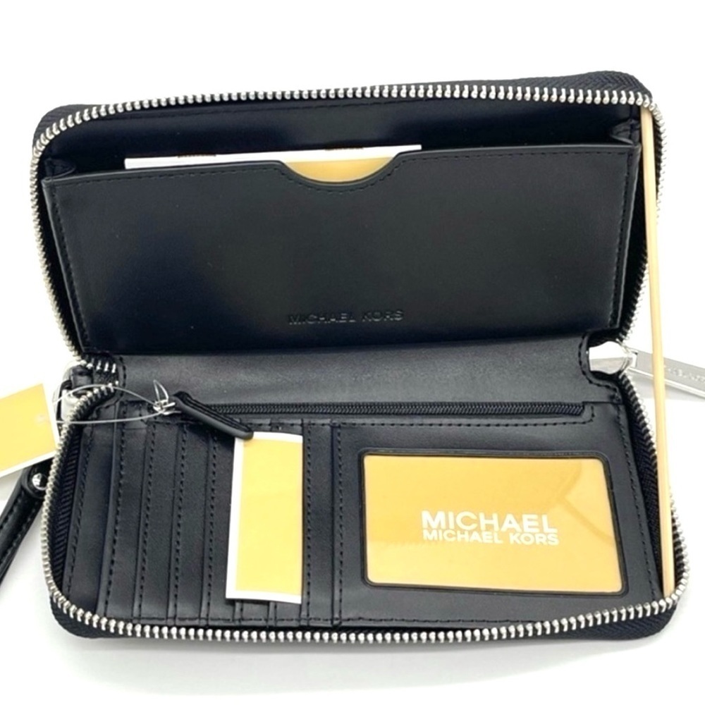 Michael Kors Large Flat Mf Phone Case Wallet Leather Black - Picture 5 of 9